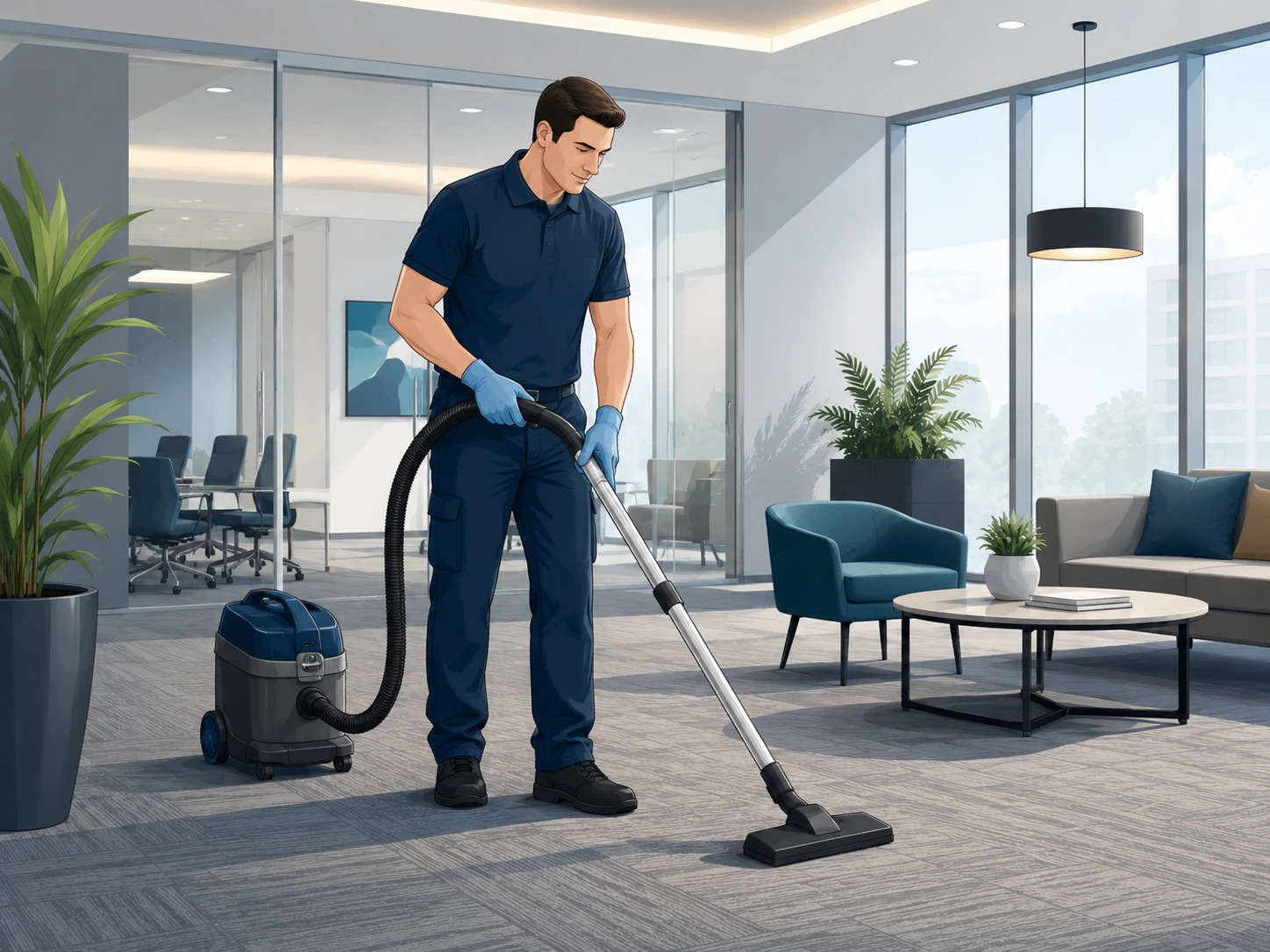 Professional cleaner with vacuum equipment