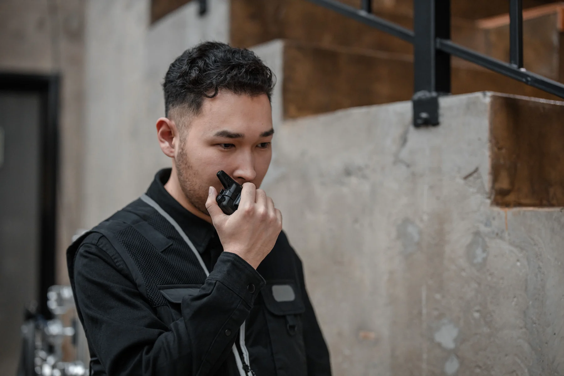 Security professional using radio